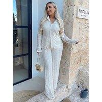 In The Style Hannah Brown Cream Textured Lace Co Ord Trousers