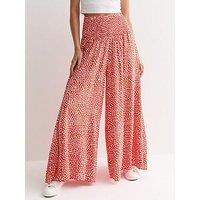 New Look Red Square Print Shirred Wide Leg Trousers