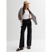 New Look Washed Black High Waist Cargo Jeans