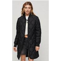 Superdry Long Line Quilted Coat - Black