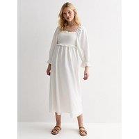 New Look Off White Square Neck Midi Dress