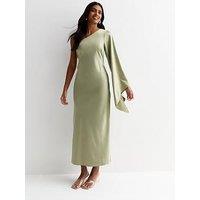 New Look Olive Satin One Shoulder Maxi Dress