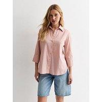 New Look Pale Pink Linen-Look 3/4 Sleeve Shirt