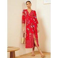 Love & Roses Twist Front Patched Midi Dress-Red