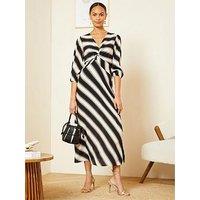 Love & Roses Stripe Twist Front Midi Dress - Black / White