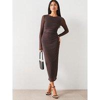 V By Very Long Sleeve Mesh Dress - Brown