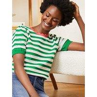 Love & Roses Stripe Puff Knitted Top-Green