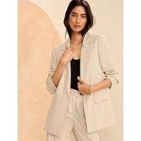 Love & Roses Pinstripe Linen Blazer-Beige