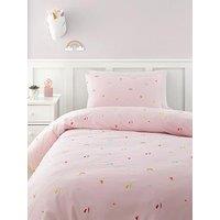 Catherine Lansfield Embroidered Unicorn And Rainbows Duvet Cover Set - Pink