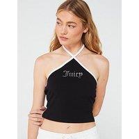 Juicy Couture Halter Strap Jersey Top With Diamante Logo - Black