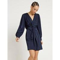 River Island V-Neck Twist Front Shirt Dress - Navy