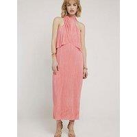 River Island Halter Neck Wrap Plisse Midi Dress - Coral