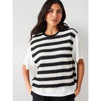 V By Very Stripe Crochet Mix T Shirt - Print