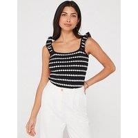 V By Very Crochet Ruffle Sleeve Vest - Mono