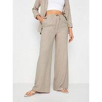 Long Tall Sally Tall Stone Sand Linen Tie Waist Trouser
