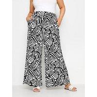 Yours Curve Jersey Wide Leg Trousers Mono - Black