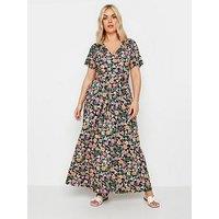 Yours Curve Floral Wrap Dress - Black