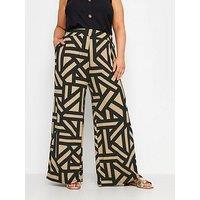 Yours Curve Jersey Wide Leg Trousers Geo Print - Black