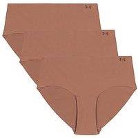 Under Armour Women'S Pure Stretch No Show 3Pk Solid Colour Hipsters-Brown