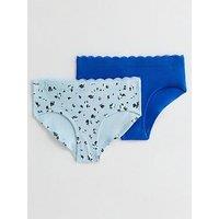New Look 915 Girls 2 Pack Floral Print And Blue Ribbed Lace Trim Briefs