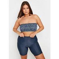Yours Curve Shirred Blue Tile Bikini Top