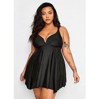 Yours Curve Knotted Strap Hanky Swim Dress - Black