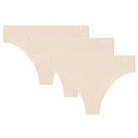 Under Armour Women'S Pure Stretch No Show 3Pk Solid Colour Thong-Nude