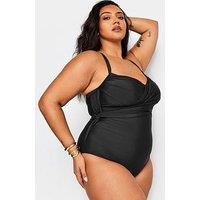Yours Curve Double Crossover Swimsuit - Black