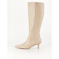 V By Very Kitten Heel Straight Leg Knee Boot - Cream