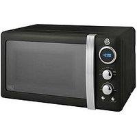 Swan Sm22030Lbn Retro Led Digital Microwave With Glass Turntable, 5 Power Levels & Defrost Setting, 20L, 800W, Black