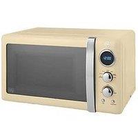 Swan Sm22030Lcn Retro Led Digital Microwave With Glass Turntable, 5 Power Levels & Defrost Setting, 20L, 800W, Cream