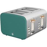 Swan St14620Gren Nordic 4-Slice Toaster With Defrost/Reheat/Cancel Functions, Cord Storage, 1500W, Green