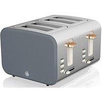 Swan St14620Gryn Nordic 4-Slice Toaster With Defrost/Reheat/Cancel Functions, Cord Storage, 1500W, Grey