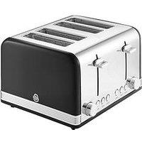 Swan St19020Bn Retro 4-Slice Toaster With Defrost/Reheat/Cancel Functions, Cord Storage, 1600W, Black