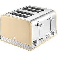 Swan St19020Cn Retro 4-Slice Toaster With Defrost/Reheat/Cancel Functions, Cord Storage, 1600W, Cream