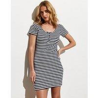 New Look Stripe Ribbed Mini Dress - White/Navy