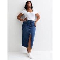 New Look Curves Blue Denim Midi Skirt