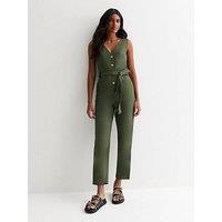 New Look Khaki Sleeveless Button Through Jumpsuit