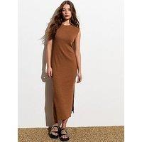 New Look Rust Ribbed Sleeveless Midi Dress