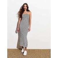 New Look Striped Bandeau Midi Dress - White/Black