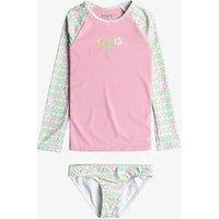 Roxy Girls Long Sleeve Rashguard Set With Upf 50 Sun Protection - White