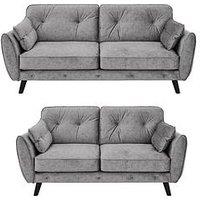 Very Home Paulo Velvet 3 + 2 Seater Sofa Set (Buy & Save!) - Grey - Fsc Certified