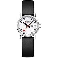 Mondaine Evo2 30Mm Big Date White Dial Black Grape Leather Strap
