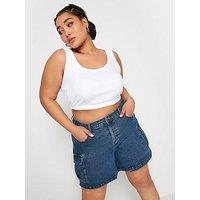 Yours Curve Cargo Elastic Waist Short Midi - Blue