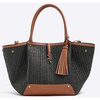 River Island Large Raffia Tote - Black