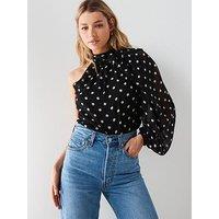 Mango Polka Dot One Shoulder Blouse