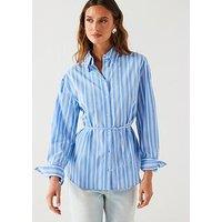 Mango Blue Pin Stripe Tie Waist Shirt