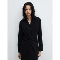 Mango Black Shirt Collar Knot Front Mini Dress
