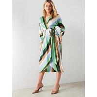 Mango Multi Stripe Tie Waist Dress