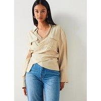 Mango Beige Pocket Wrap Shirt